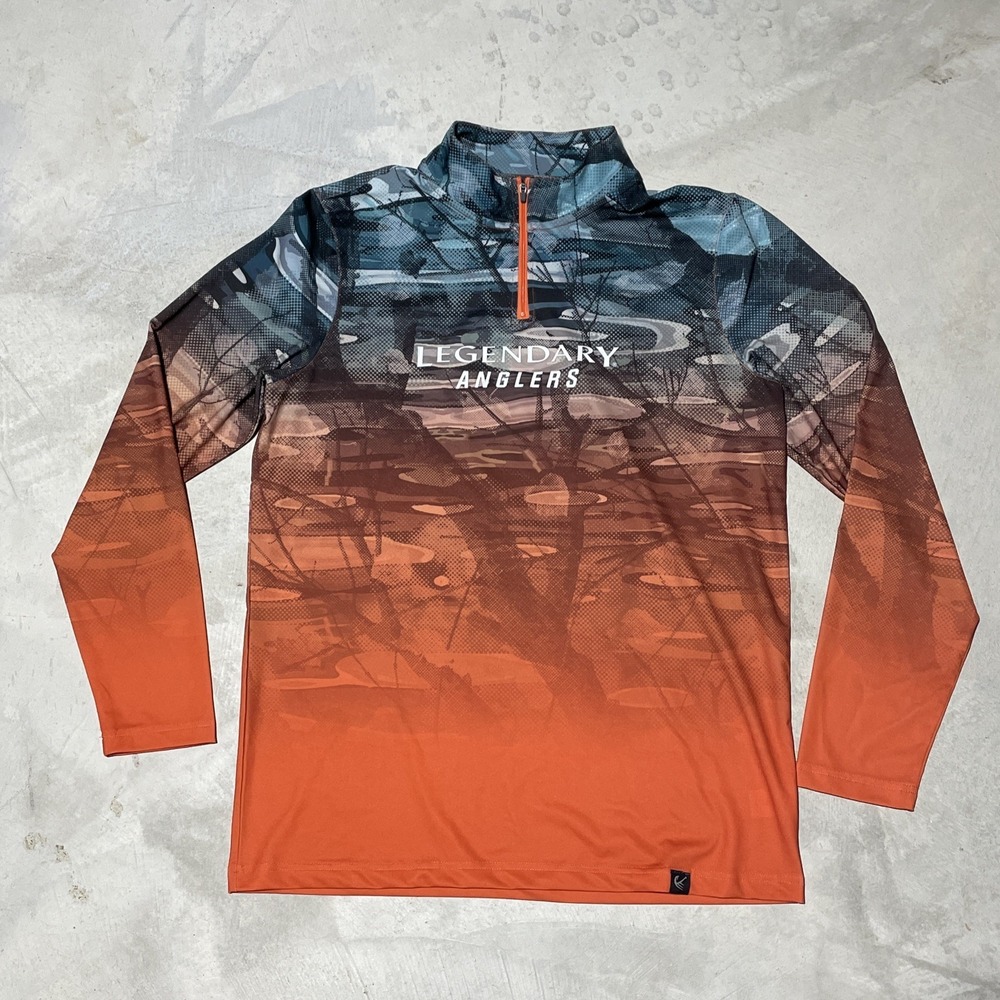 Legendary Anglers Shirt Men's SZ M Orange Gray Quarter Zip Performance Fishing